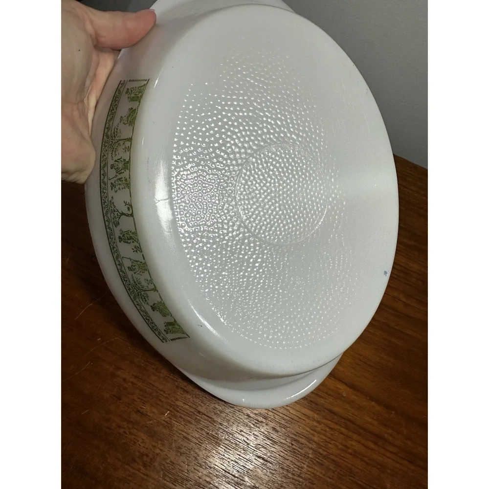 Vintage Glasbake Milk Glass Currier & Ives Divided Casserole Dish